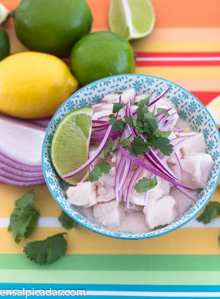 Receta de Ceviche de Pescado con un toque de jengibre y leche de coco.