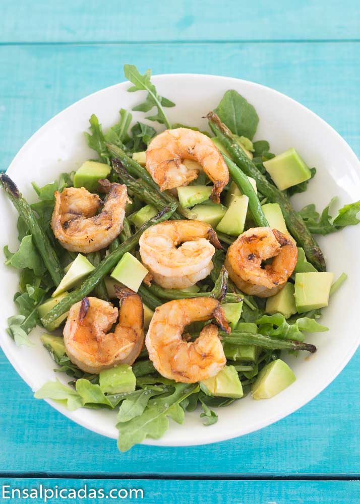 Receta saludable de Ensalada de Arugula con Camarones